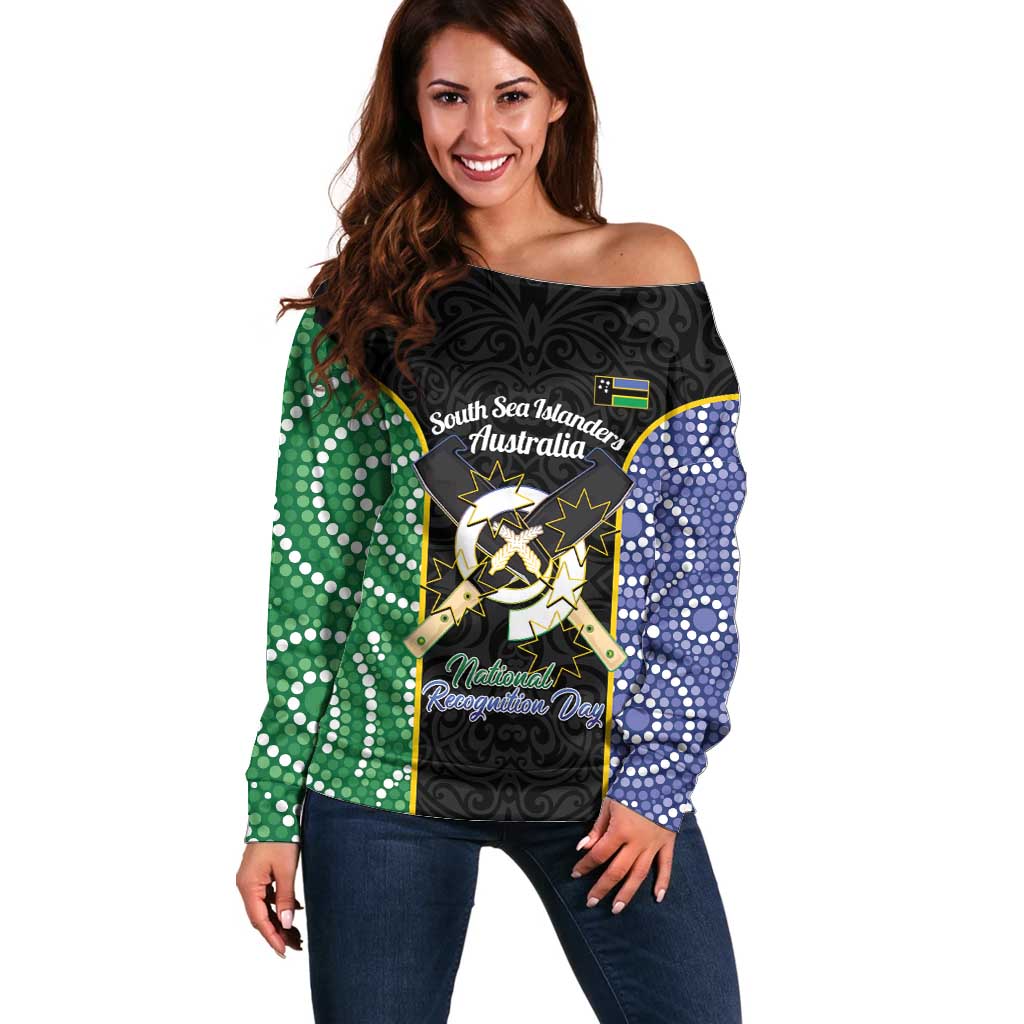 Personalised South Sea Islanders National Recognition Day Off Shoulder Sweater Australia Aboriginal Vanuatu Pig Tusk