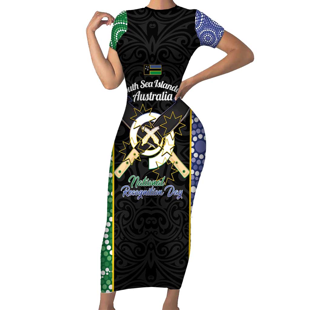 Personalised South Sea Islanders National Recognition Day Short Sleeve Bodycon Dress Australia Aboriginal Vanuatu Pig Tusk
