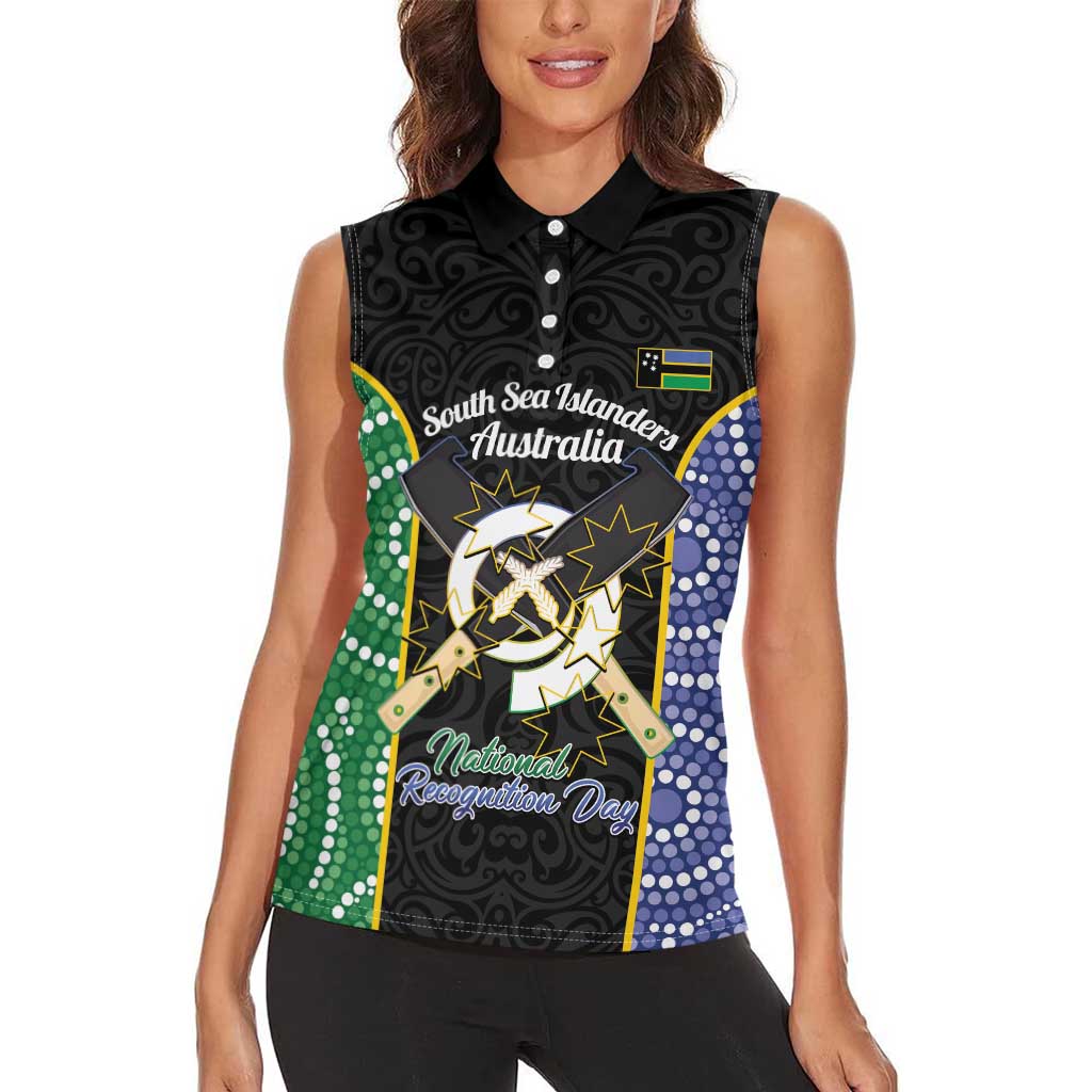 Personalised South Sea Islanders National Recognition Day Women Sleeveless Polo Shirt Australia Aboriginal Vanuatu Pig Tusk