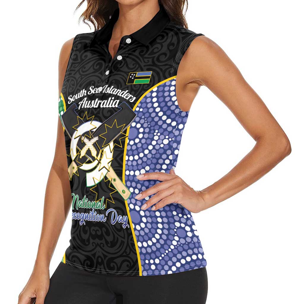 Personalised South Sea Islanders National Recognition Day Women Sleeveless Polo Shirt Australia Aboriginal Vanuatu Pig Tusk