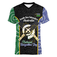 Personalised South Sea Islanders National Recognition Day Women V-Neck T-Shirt Australia Aboriginal Vanuatu Pig Tusk