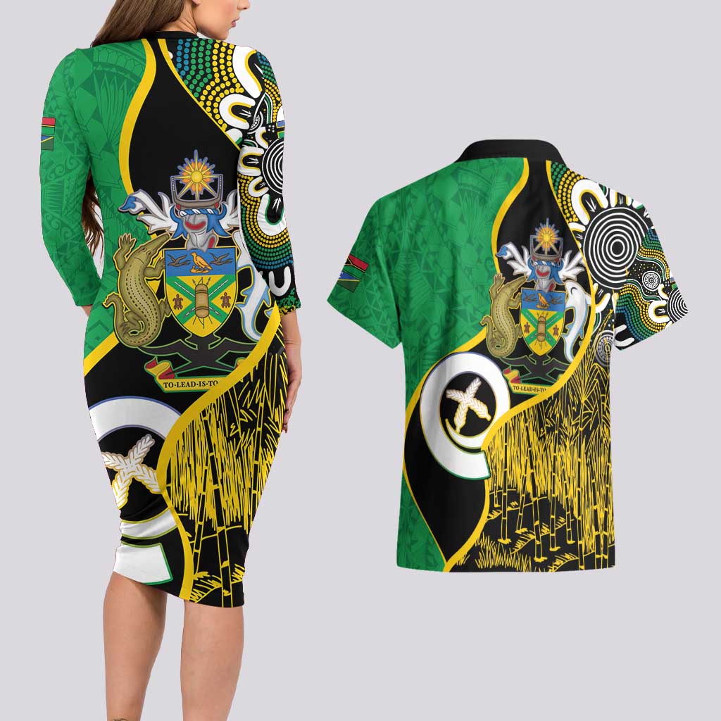 Australian South Sea Islanders National Recognition Day Couples Matching Long Sleeve Bodycon Dress and Hawaiian Shirt Solomon Islands And Vanuatu Culture