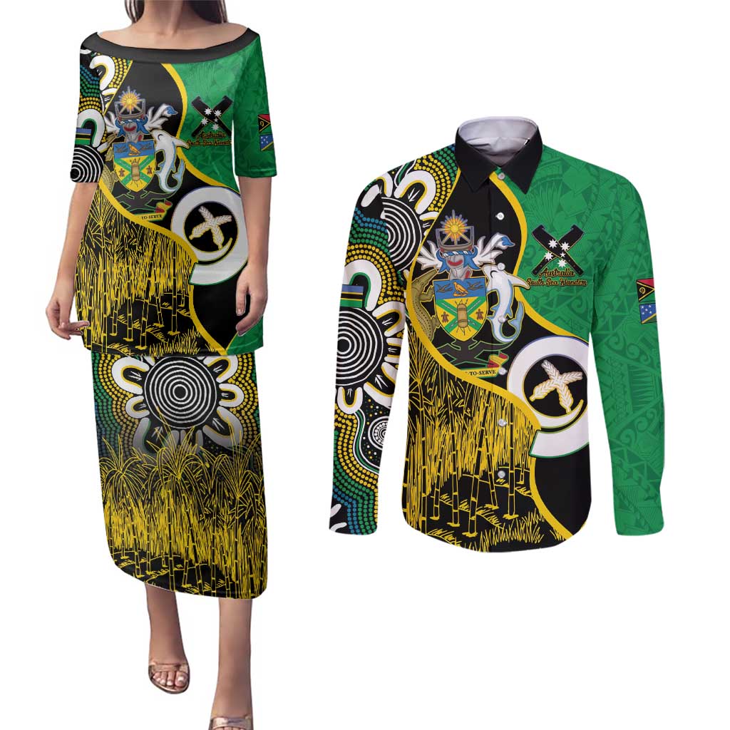 Australian South Sea Islanders National Recognition Day Couples Matching Puletasi and Long Sleeve Button Shirt Solomon Islands And Vanuatu Culture