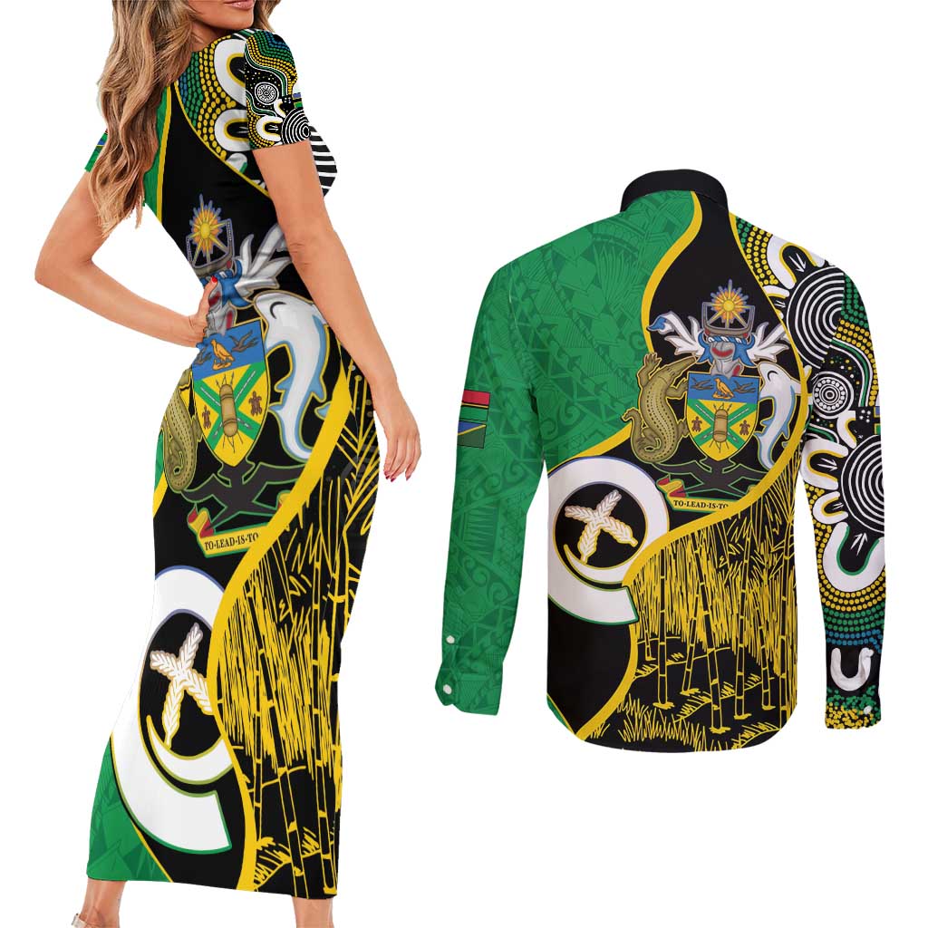 Australian South Sea Islanders National Recognition Day Couples Matching Short Sleeve Bodycon Dress and Long Sleeve Button Shirt Solomon Islands And Vanuatu Culture