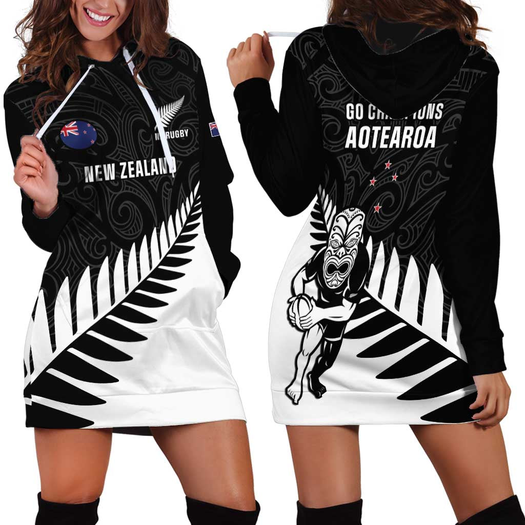 New Zealand Silver Fern Rugby Hoodie Dress All Black Go Champions Maori Pattern LT14