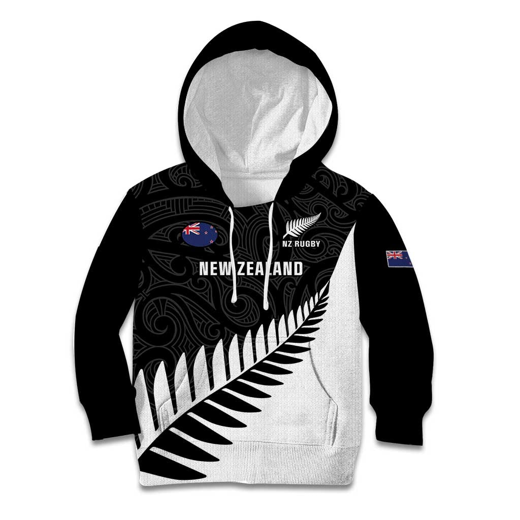 New Zealand Silver Fern Rugby Kid Hoodie All Black Go Champions Maori Pattern LT14