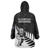 New Zealand Silver Fern Rugby Wearable Blanket Hoodie All Black Go Champions Maori Pattern LT14