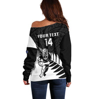 Personalised New Zealand Silver Fern Rugby Off Shoulder Sweater All Black Go Champions Maori Pattern LT14