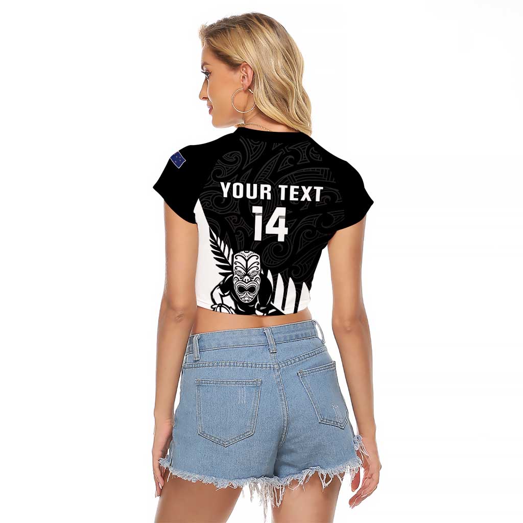 Personalised New Zealand Silver Fern Rugby Raglan Cropped T Shirt All Black Go Champions Maori Pattern LT14