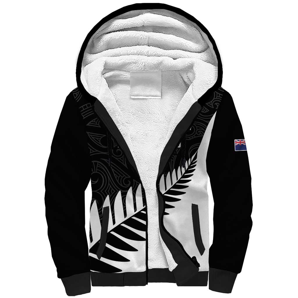 Personalised New Zealand Silver Fern Rugby Sherpa Hoodie All Black Go Champions Maori Pattern LT14