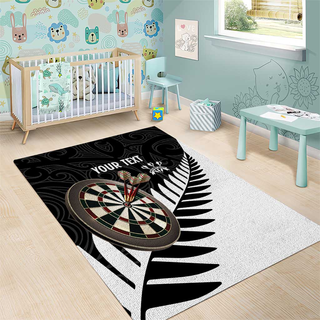 Personalised New Zealand Darts Area Rug Silver Fern Aotearoa Maori Pattern - Polynesian Pride