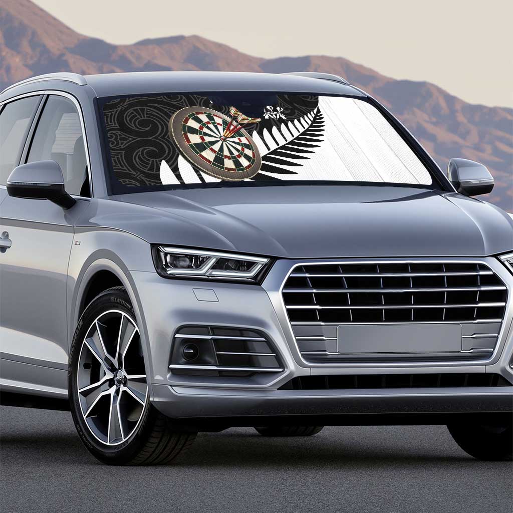 Personalised New Zealand Darts Auto Sun Shade Silver Fern Aotearoa Maori Pattern - Polynesian Pride