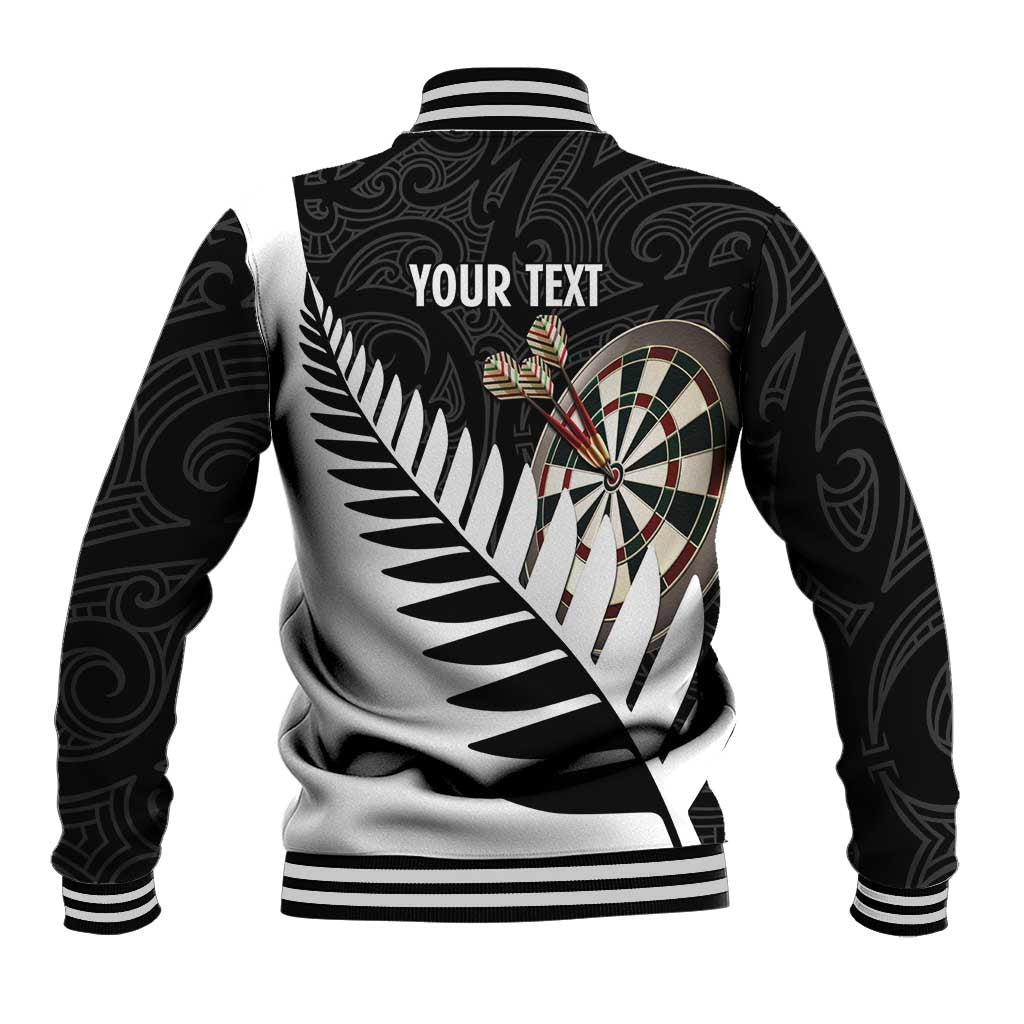 Personalised New Zealand Darts Baseball Jacket Silver Fern Aotearoa Maori Pattern - Polynesian Pride