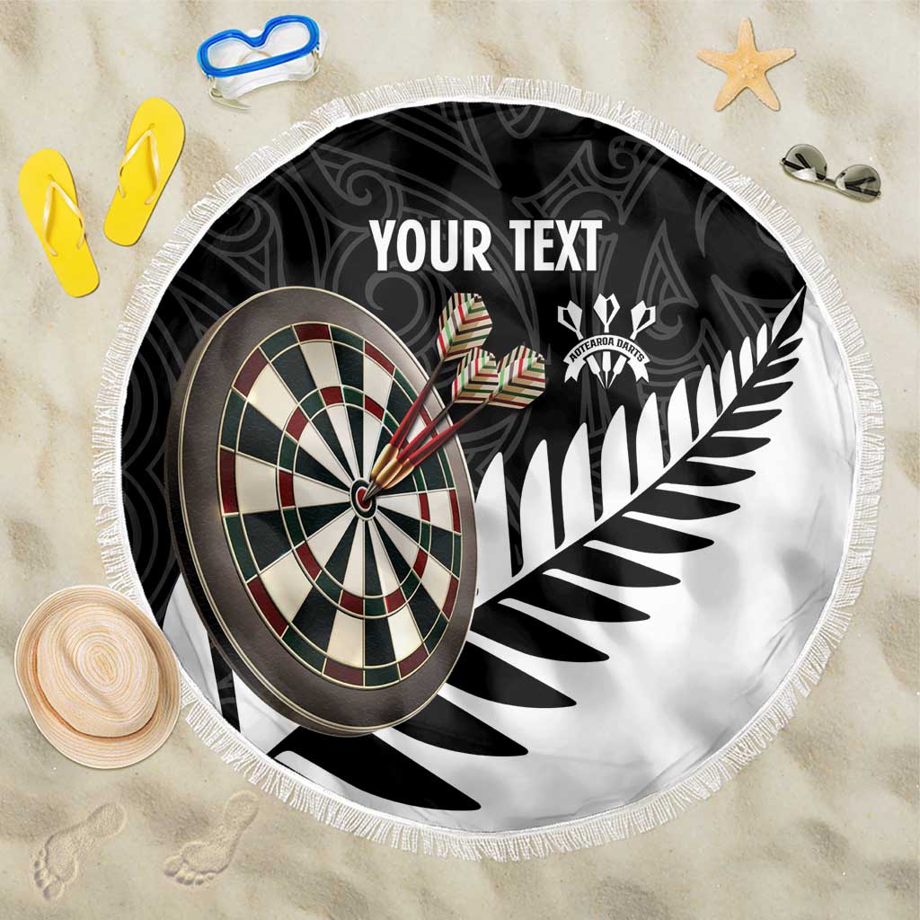 Personalised New Zealand Darts Beach Blanket Silver Fern Aotearoa Maori Pattern - Polynesian Pride
