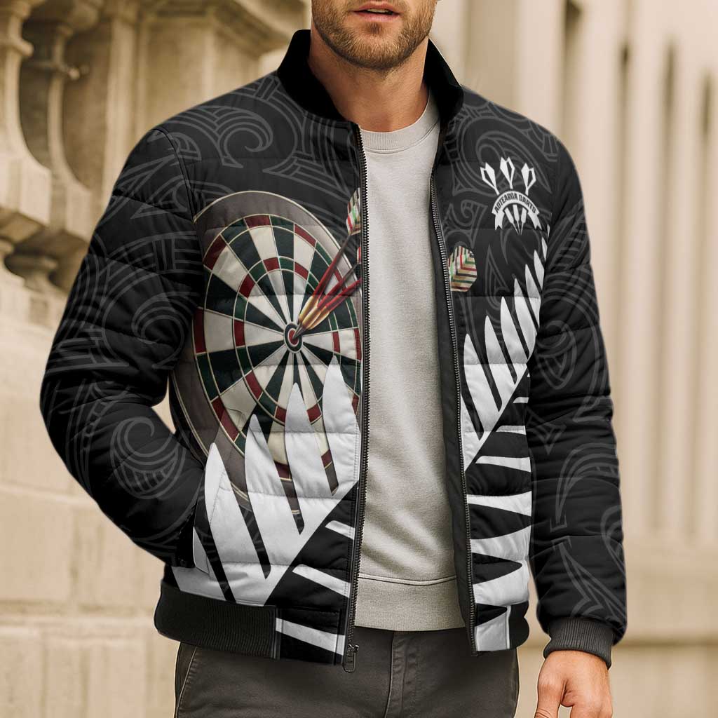 Personalised New Zealand Darts Bomber Puffer Jacket Silver Fern Aotearoa Maori Pattern - Polynesian Pride