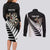 Personalised New Zealand Darts Couples Matching Long Sleeve Bodycon Dress and Long Sleeve Button Shirt Silver Fern Aotearoa Maori Pattern - Polynesian Pride