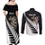 Personalised New Zealand Darts Couples Matching Off Shoulder Maxi Dress and Long Sleeve Button Shirt Silver Fern Aotearoa Maori Pattern - Polynesian Pride