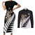 Personalised New Zealand Darts Couples Matching Short Sleeve Bodycon Dress and Long Sleeve Button Shirt Silver Fern Aotearoa Maori Pattern - Polynesian Pride