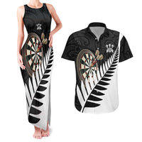 Personalised New Zealand Darts Couples Matching Tank Maxi Dress and Hawaiian Shirt Silver Fern Aotearoa Maori Pattern - Polynesian Pride