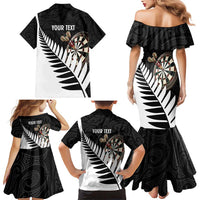 Personalised New Zealand Darts Family Matching Mermaid Dress and Hawaiian Shirt Silver Fern Aotearoa Maori Pattern - Polynesian Pride