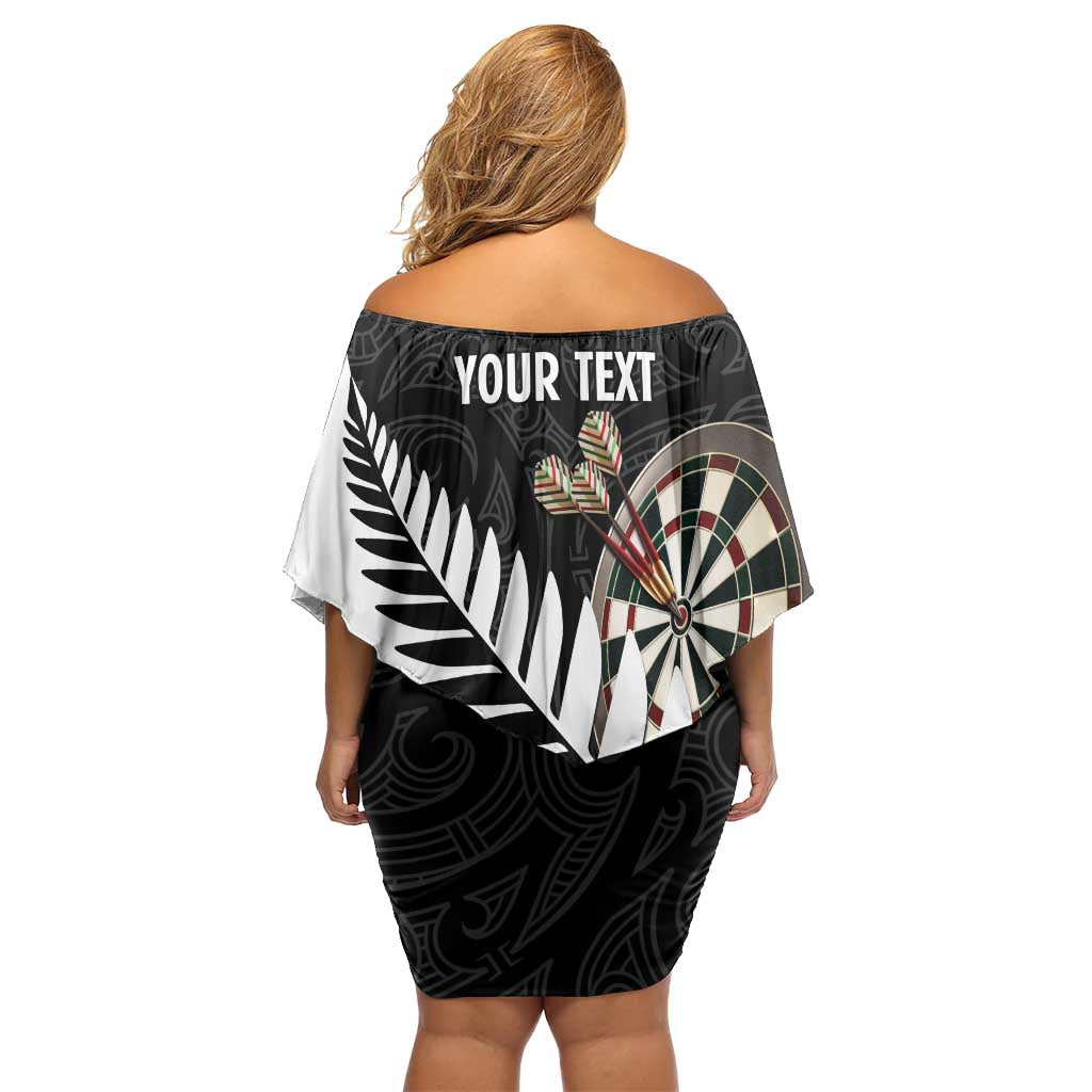 Personalised New Zealand Darts Family Matching Off Shoulder Short Dress and Hawaiian Shirt Silver Fern Aotearoa Maori Pattern - Polynesian Pride