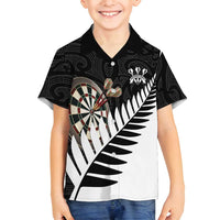 Personalised New Zealand Darts Family Matching Off Shoulder Short Dress and Hawaiian Shirt Silver Fern Aotearoa Maori Pattern - Polynesian Pride