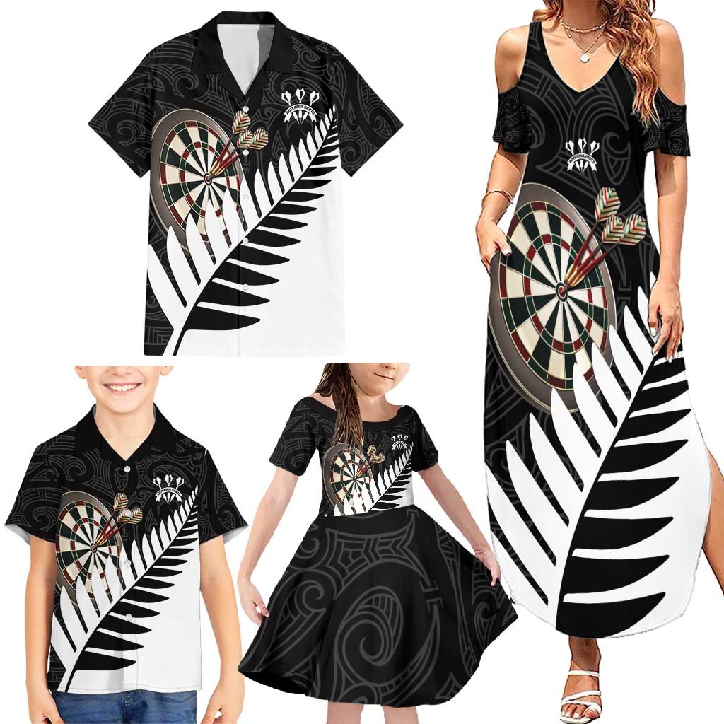 Personalised New Zealand Darts Family Matching Summer Maxi Dress and Hawaiian Shirt Silver Fern Aotearoa Maori Pattern - Polynesian Pride