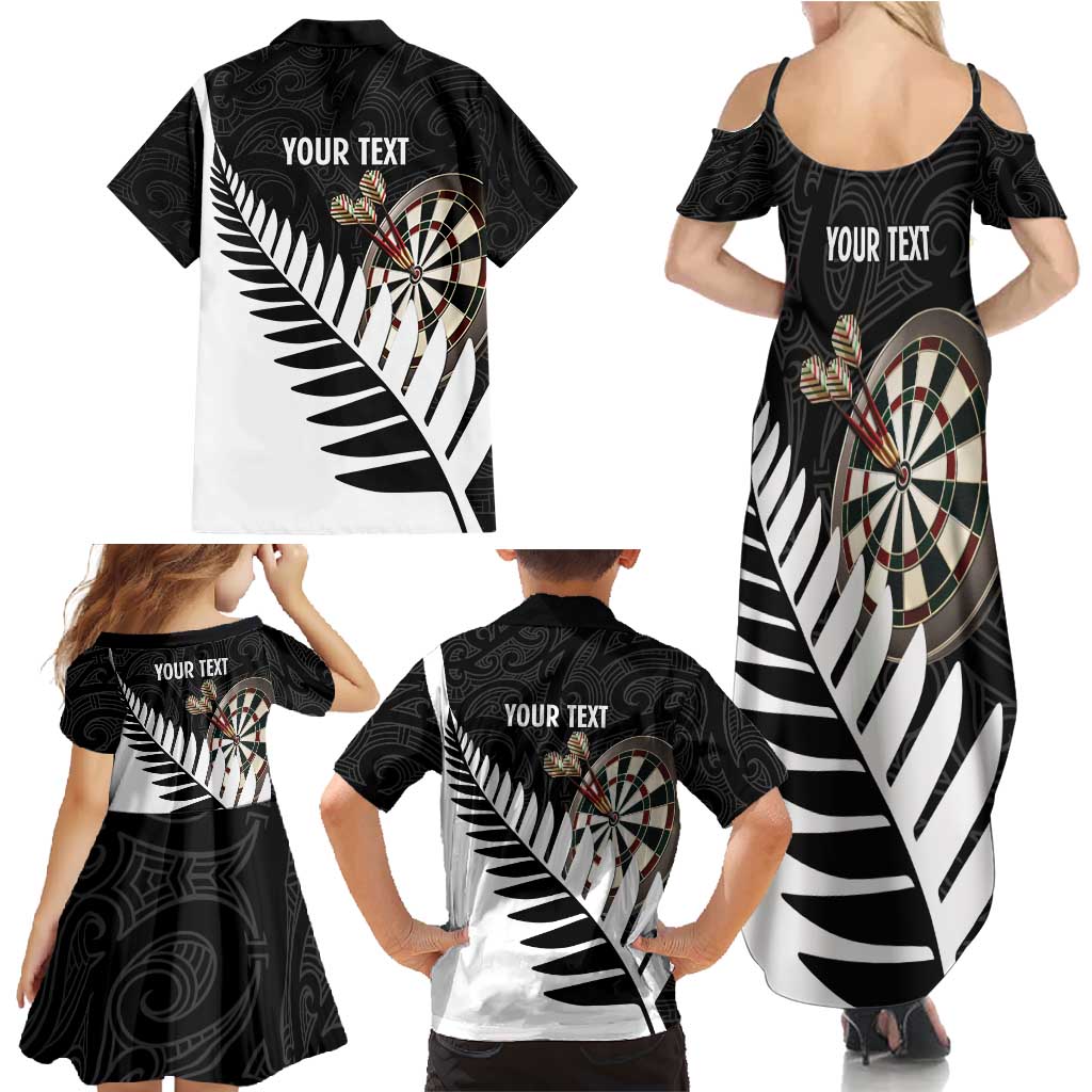 Personalised New Zealand Darts Family Matching Summer Maxi Dress and Hawaiian Shirt Silver Fern Aotearoa Maori Pattern - Polynesian Pride