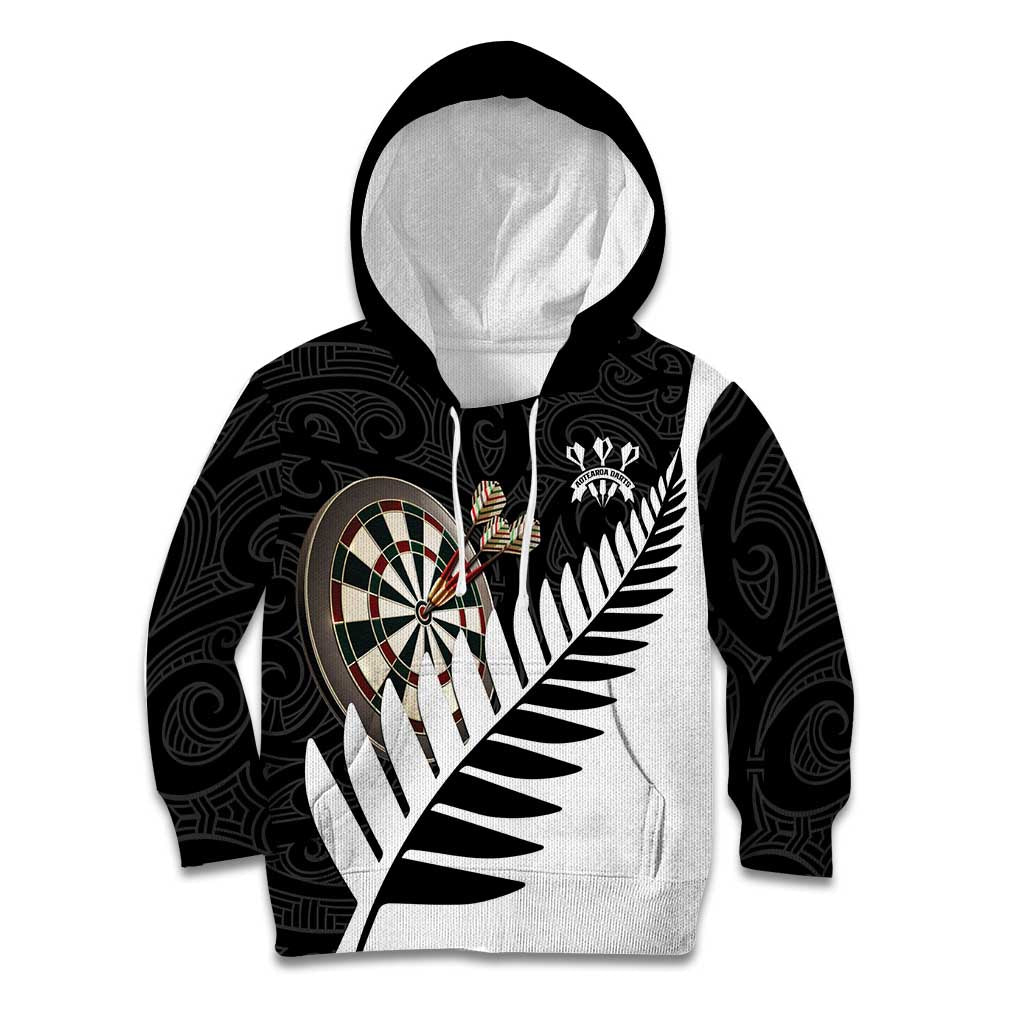 Personalised New Zealand Darts Kid Hoodie Silver Fern Aotearoa Maori Pattern - Polynesian Pride