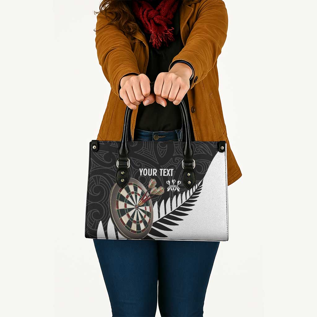 Personalised New Zealand Darts Leather Bag Silver Fern Aotearoa Maori Pattern - Polynesian Pride