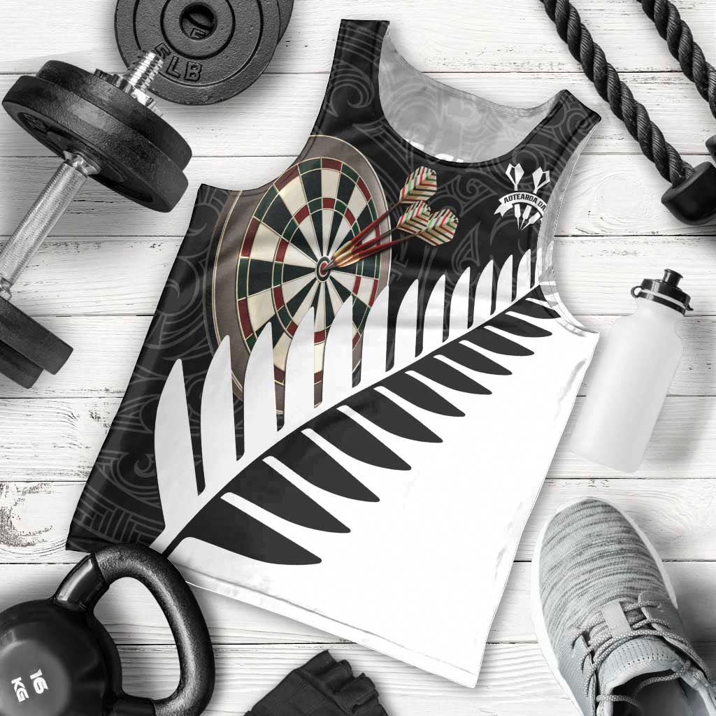 Personalised New Zealand Darts Men Tank Top Silver Fern Aotearoa Maori Pattern - Polynesian Pride