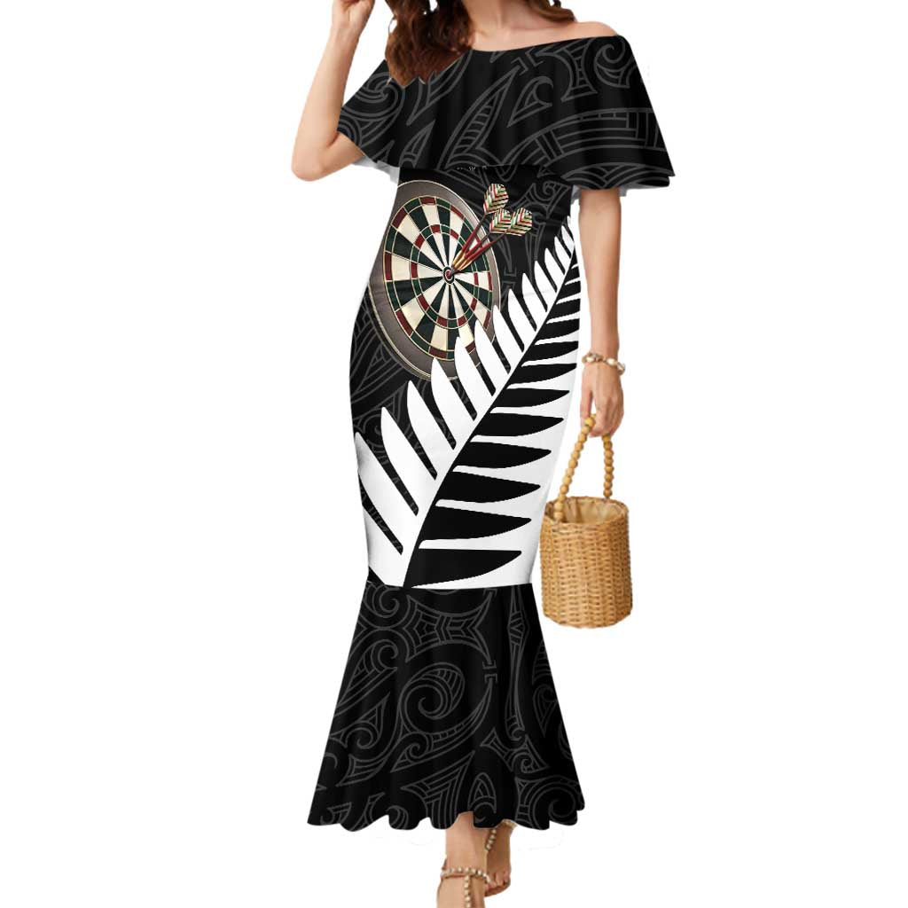 Personalised New Zealand Darts Mermaid Dress Silver Fern Aotearoa Maori Pattern - Polynesian Pride