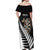 Personalised New Zealand Darts Off Shoulder Maxi Dress Silver Fern Aotearoa Maori Pattern - Polynesian Pride