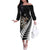 Personalised New Zealand Darts Off The Shoulder Long Sleeve Dress Silver Fern Aotearoa Maori Pattern - Polynesian Pride