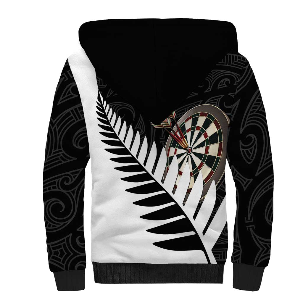 Personalised New Zealand Darts Sherpa Hoodie Silver Fern Aotearoa Maori Pattern - Polynesian Pride