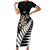 Personalised New Zealand Darts Short Sleeve Bodycon Dress Silver Fern Aotearoa Maori Pattern - Polynesian Pride