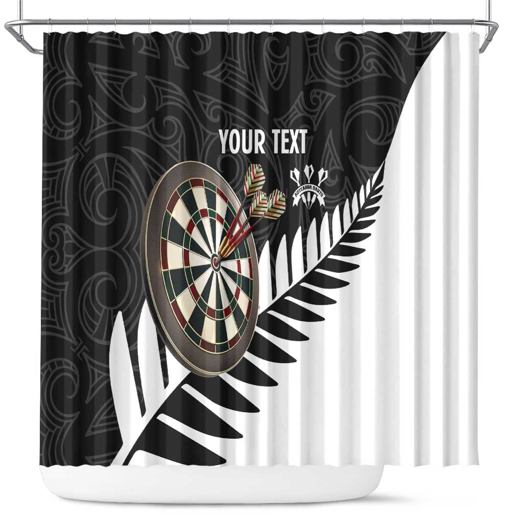 Personalised New Zealand Darts Shower Curtain Silver Fern Aotearoa Maori Pattern - Polynesian Pride