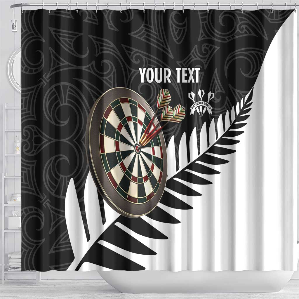 Personalised New Zealand Darts Shower Curtain Silver Fern Aotearoa Maori Pattern - Polynesian Pride