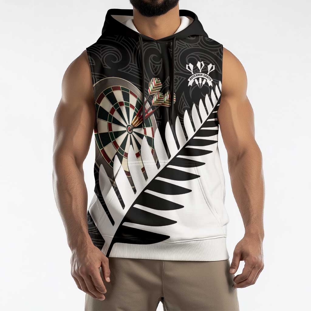 Personalised New Zealand Darts Sleeveless Hoodie Silver Fern Aotearoa Maori Pattern - Polynesian Pride