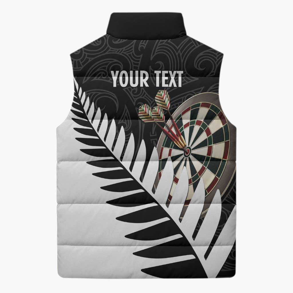 Personalised New Zealand Darts Sleeveless Puffer Jacket Silver Fern Aotearoa Maori Pattern - Polynesian Pride