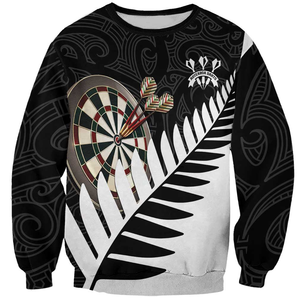 Personalised New Zealand Darts Sweatshirt Silver Fern Aotearoa Maori Pattern - Polynesian Pride