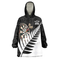 Personalised New Zealand Darts Wearable Blanket Hoodie Silver Fern Aotearoa Maori Pattern - Polynesian Pride