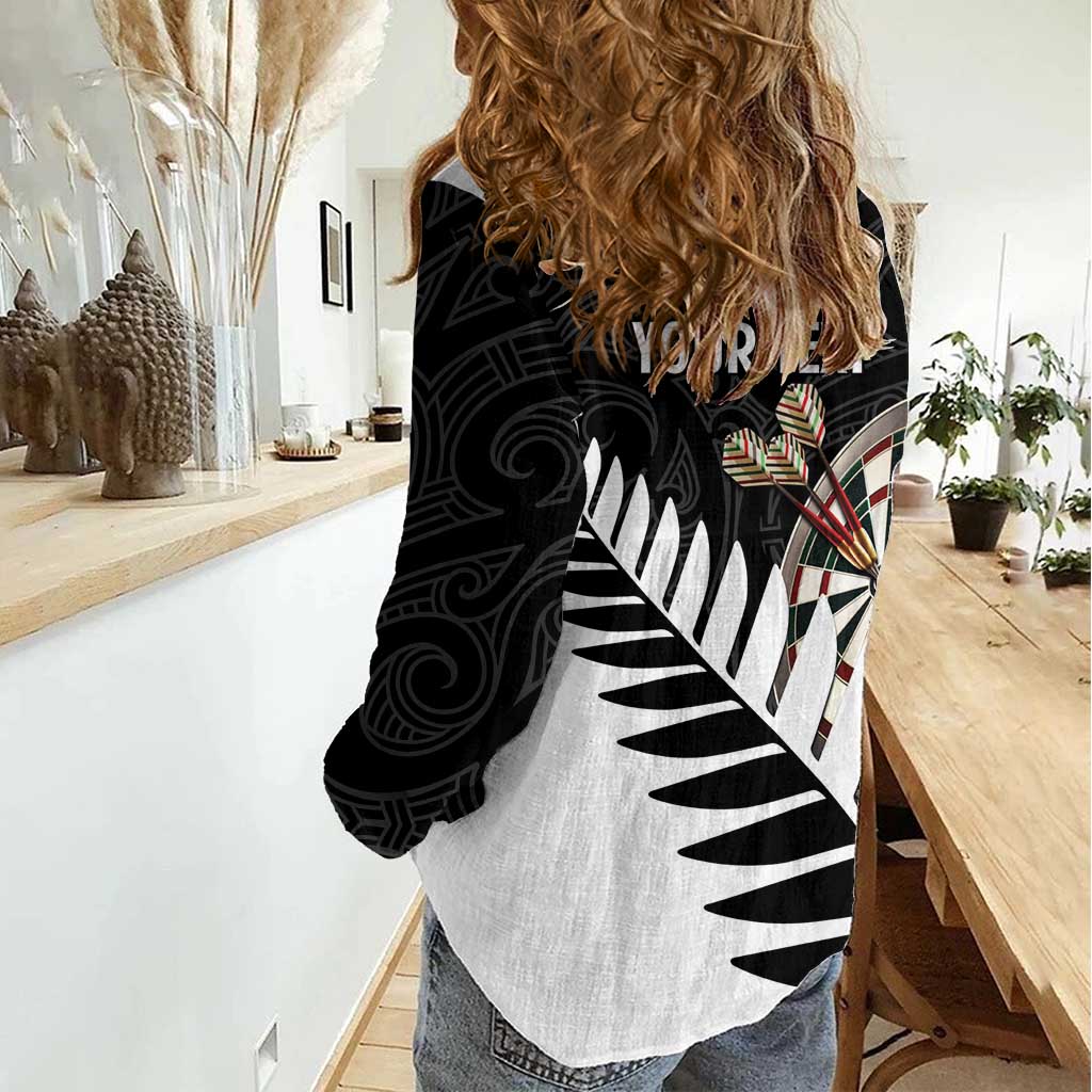 Personalised New Zealand Darts Women Casual Shirt Silver Fern Aotearoa Maori Pattern - Polynesian Pride