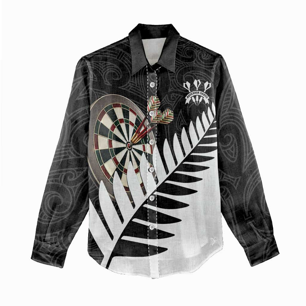 Personalised New Zealand Darts Women Casual Shirt Silver Fern Aotearoa Maori Pattern - Polynesian Pride