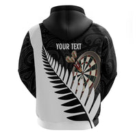 Personalised New Zealand Darts Zip Hoodie Silver Fern Aotearoa Maori Pattern - Polynesian Pride