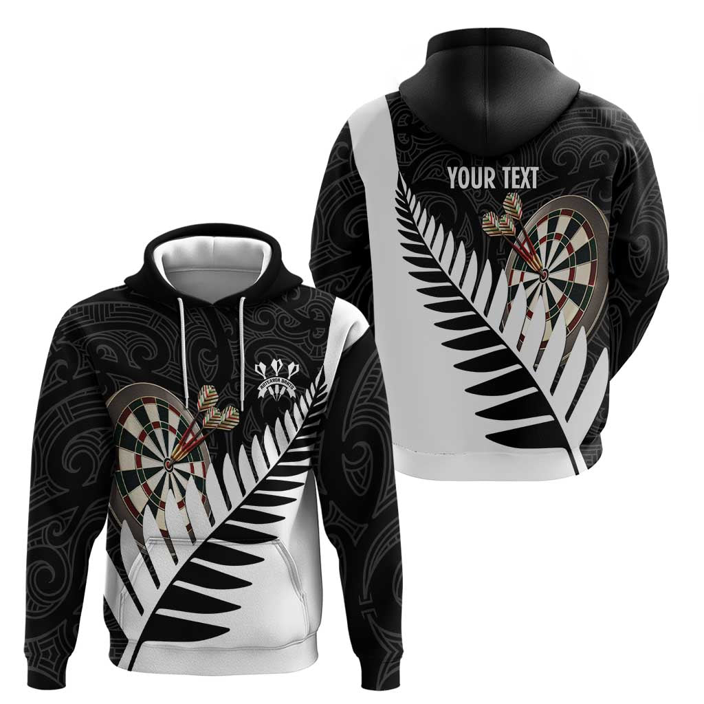 Personalised New Zealand Darts Zip Hoodie Silver Fern Aotearoa Maori Pattern - Polynesian Pride