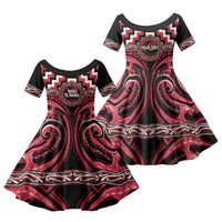 Aotearoa Ngai Te Rangi Personalised Family Matching Mermaid Dress and Hawaiian Shirt Maori Iwi Poutama Puhoro Tattoo LT14 Daughter's Dress Red - Polynesian Pride