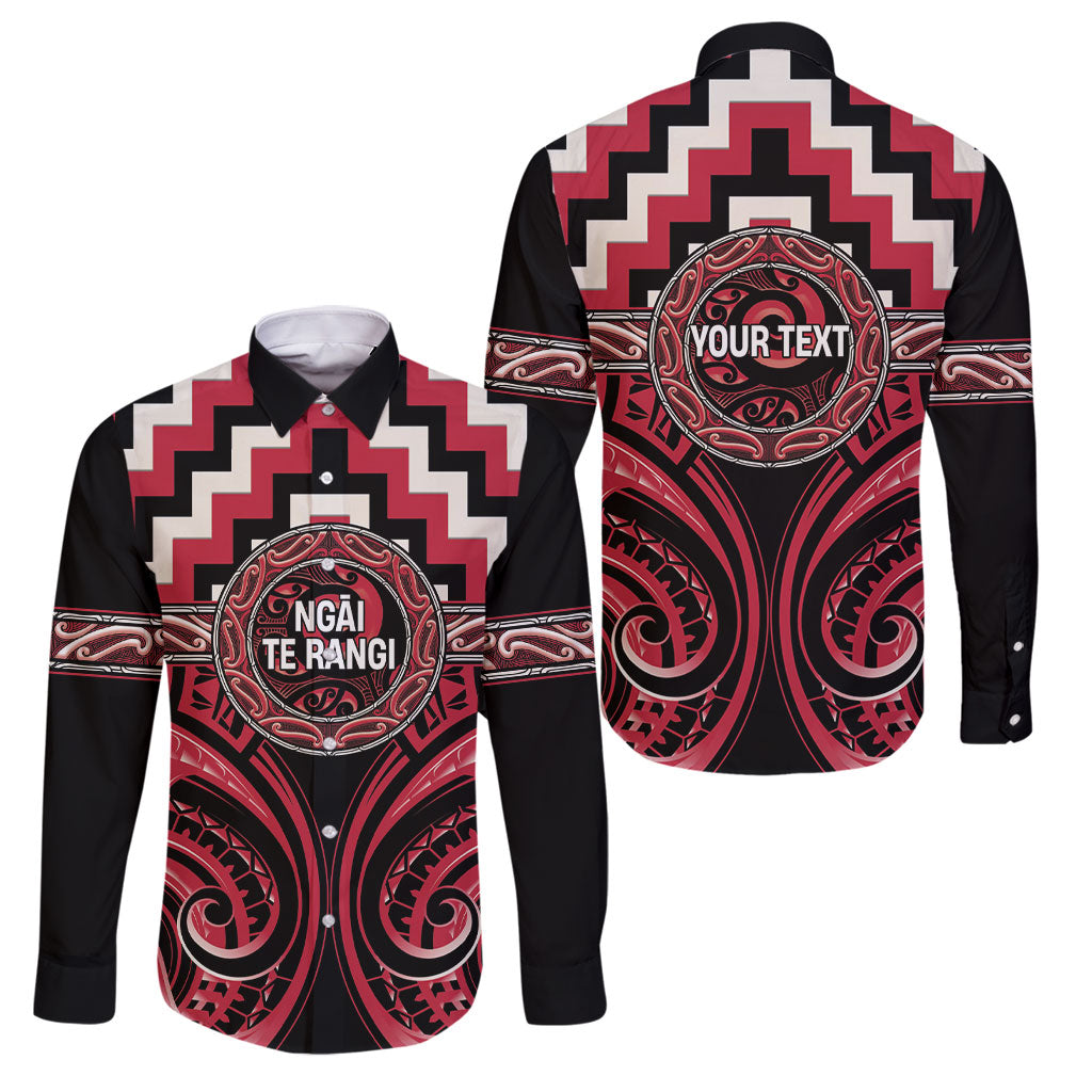 Aotearoa Ngai Te Rangi Personalised Family Matching Off The Shoulder Long Sleeve Dress and Hawaiian Shirt Maori Iwi Poutama Puhoro Tattoo LT14 Dad's Shirt - Long Sleeve Red - Polynesian Pride
