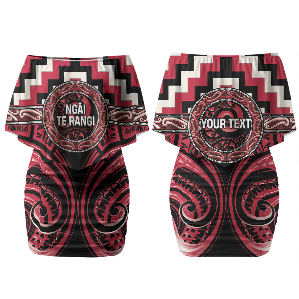 Aotearoa Ngai Te Rangi Personalised Family Matching Off Shoulder Short Dress and Hawaiian Shirt Maori Iwi Poutama Puhoro Tattoo LT14 Mom's Dress Red - Polynesian Pride