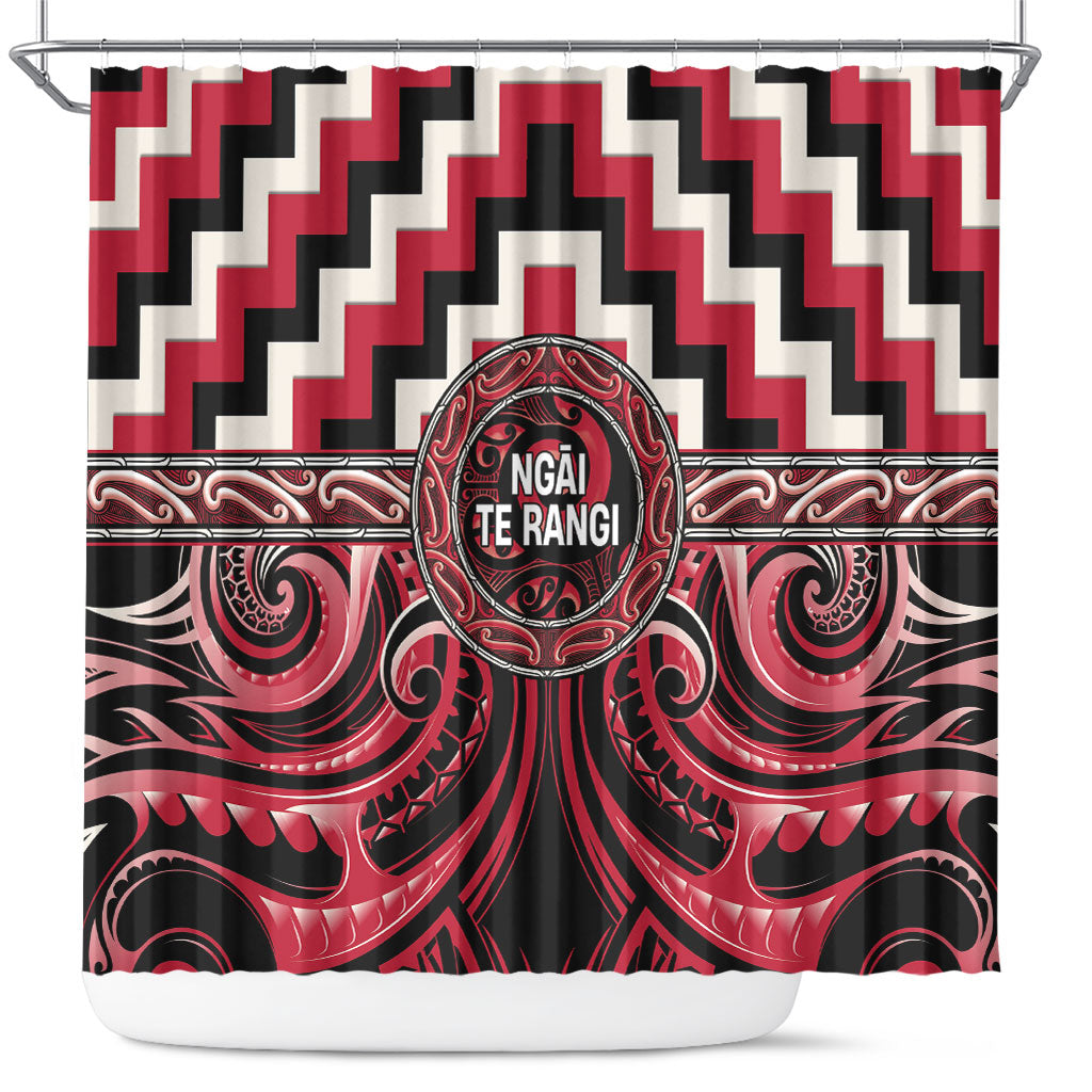 Aotearoa Ngai Te Rangi Shower Curtain Maori Iwi Poutama Puhoro Tattoo LT14 Red - Polynesian Pride
